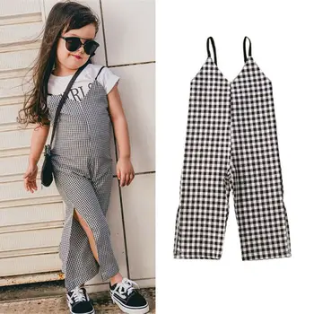

Toddler Kid Baby Girl Clothes Romper Jumpsuit High Split Plaid Summer Outfit