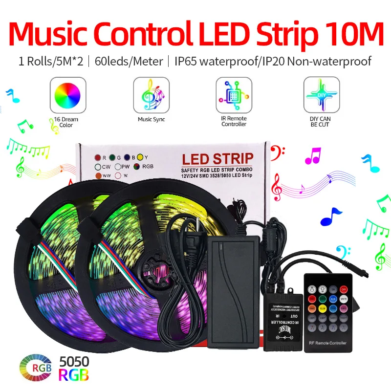 

LED Light Strip 5050RGB Intelligent Music Voice Control Light With Colorful Melody Atmosphere Light 10m Set