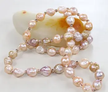 

gorgous 12-13mm south sea huge multicolor keshi pearl necklace 22inch 925s