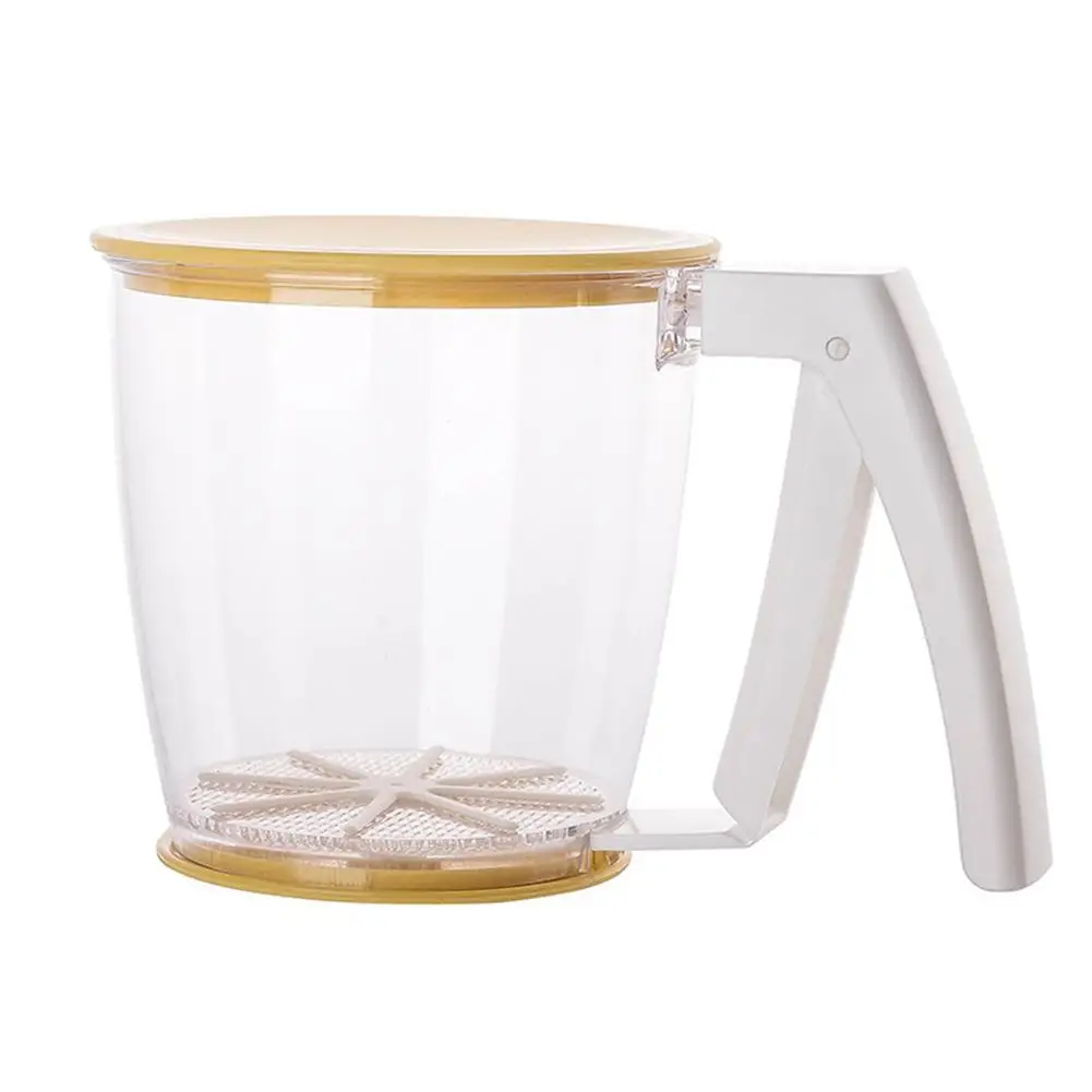 Plastic Press Cup Shape Flour Sifter Strainer Sieve Filter With Lid Kitchen Tool Handpressed