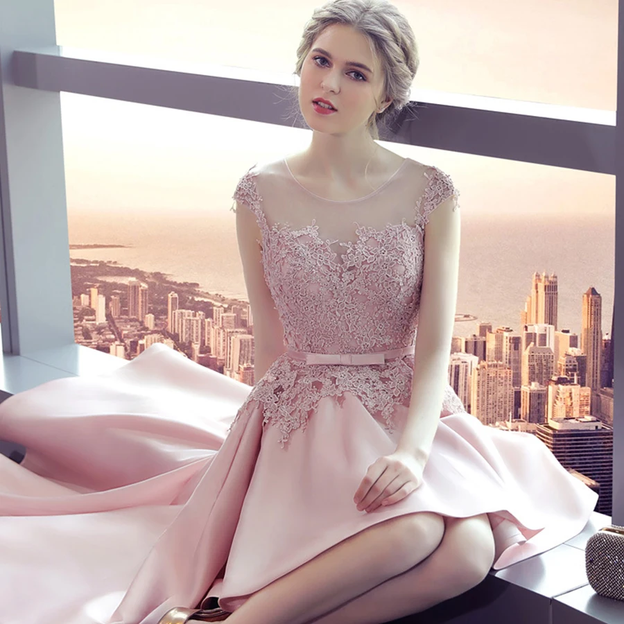 Платье для выпускного вечера, розовое, с круглым вырезом, без рукавов, Vestidos De Gala, новинка, вечерние коктейльные платья с аппликацией, MW009, вечерние платья