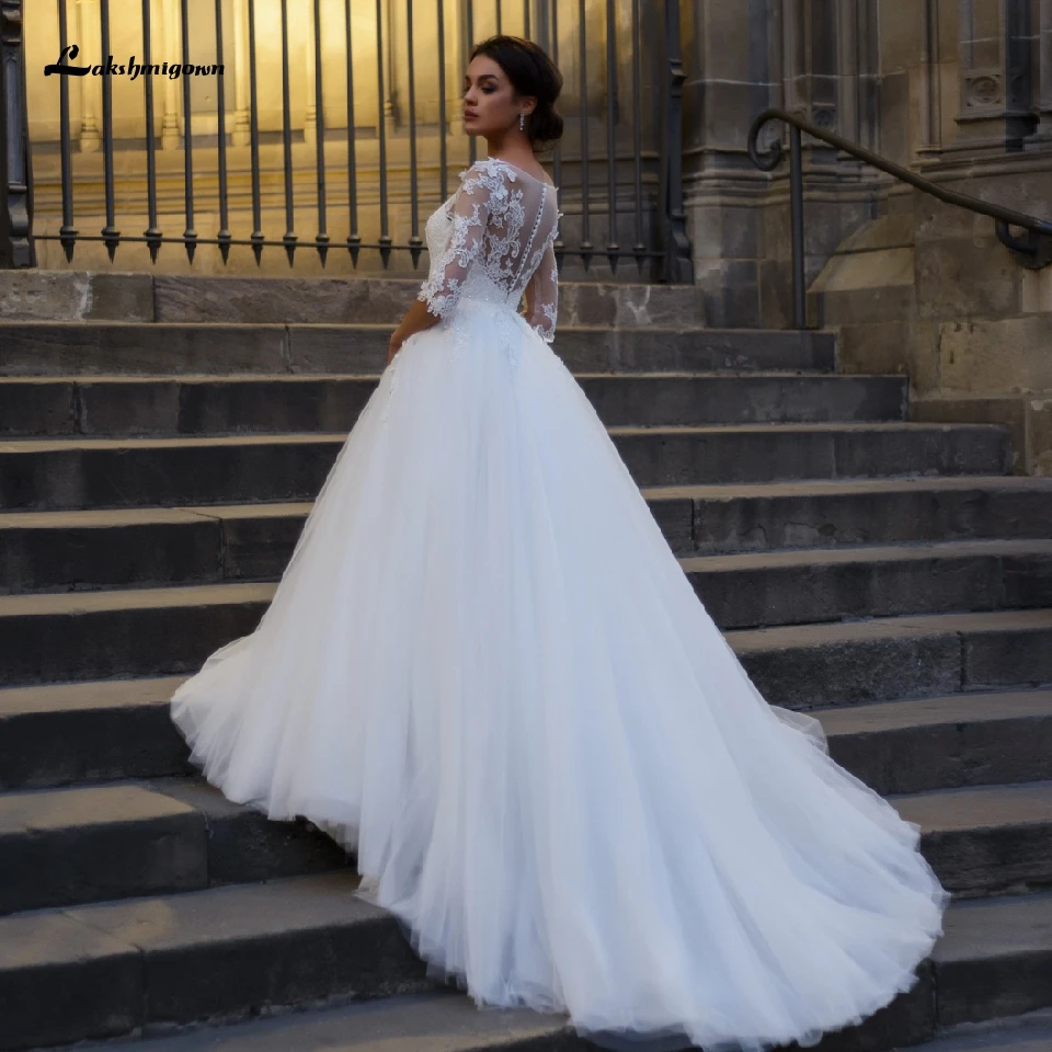 

Lakshmigown Country Princess Bridal Gown Wedding Dress with Sleeves 2020 Plus Size Lace Applique Wedding Gown Robe Mariage Femme