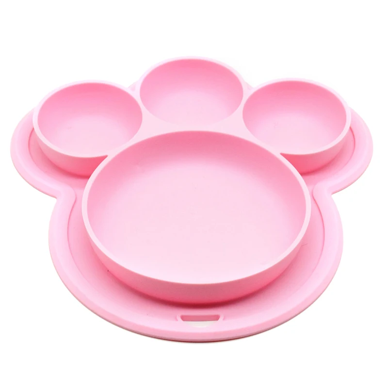 Kids Silicone Bear Paw Dinner Plate Feeding Bowls Tableware with Hanging Hole 66CY