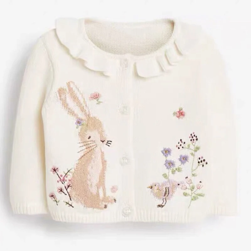 

Jumping Meters Toddlers White Flowers Rabbit Baby Knitted Cardigans Girls Winter Clothes Children's Sweaters 2-7 years