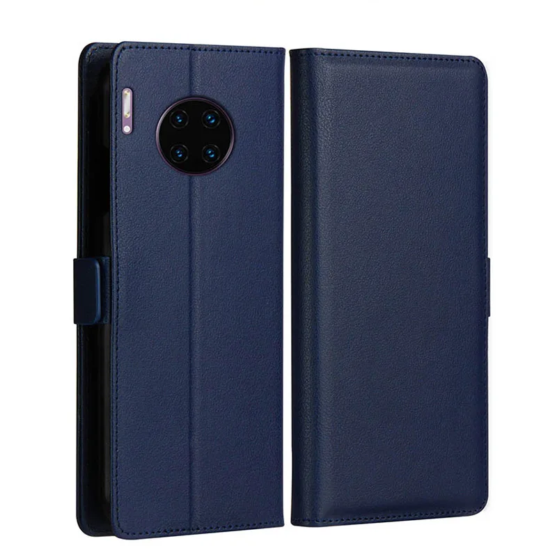 Роскошный кожаный чехол для телефона в деловом стиле для huawei mate 30 20 Pro, Стильный чехол ручной работы с отделениями для карт, откидной Чехол-книжка для P30 Pro Lite - Цвет: Синий