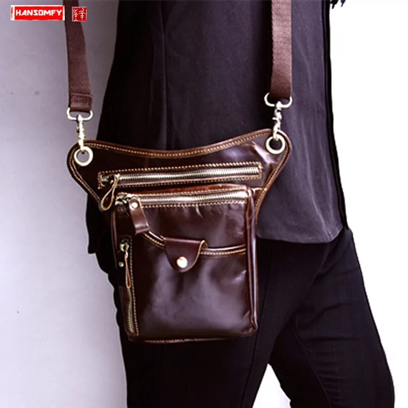 

Shoulder bag men's Waist pack multi-function outdoor riding 7 inch mobile phone pocket tactical genuine leather diagonal bags