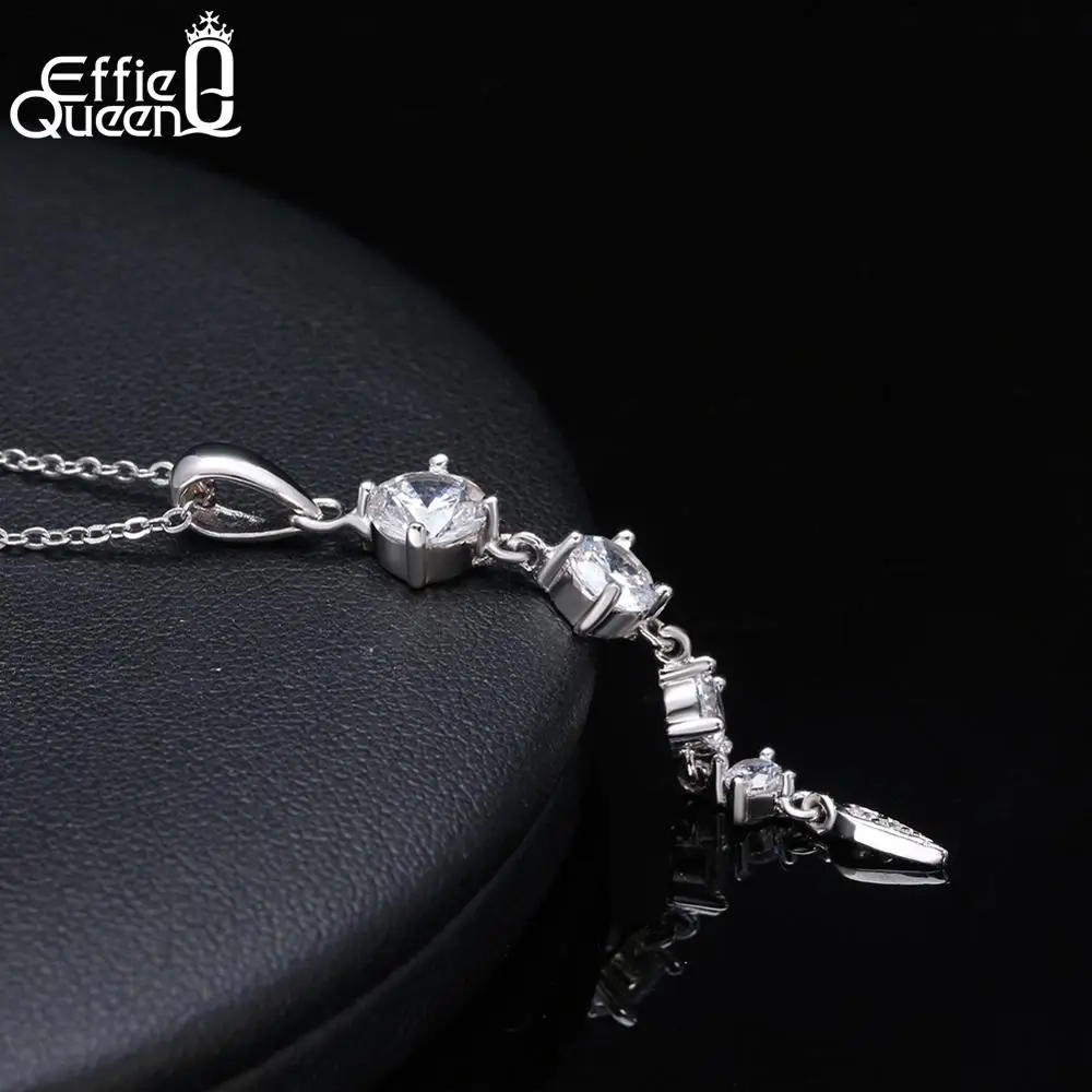 Effie queen серебряное женское ожерелье Ослепительная Длинная подвеска Блестящий AAA кубический циркон хорошее ювелирное изделие женский свадебный подарок TSN76
