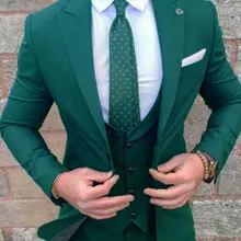 Приталенный зеленый смокинг жениха на одной пуговице, мужской блейзер для вечеринки, деловые костюмы(пиджак+ брюки+ жилет+ галстук) W: 1150