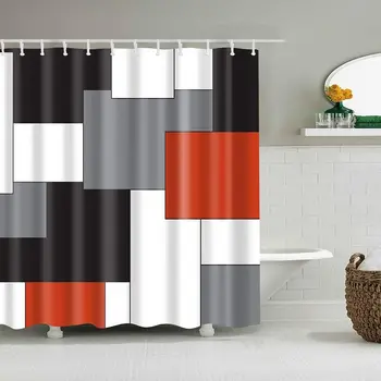 

Geometric Figure Shower Curtain Black and White Square Decor Shower Curtain Set Bathroom Decor Waterproof Shower Curtain