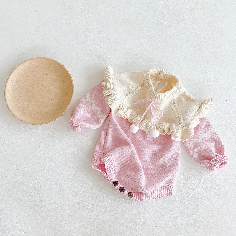 Детский комбинезон с помпоном для новорожденных Осень 2020 Вязаный детский