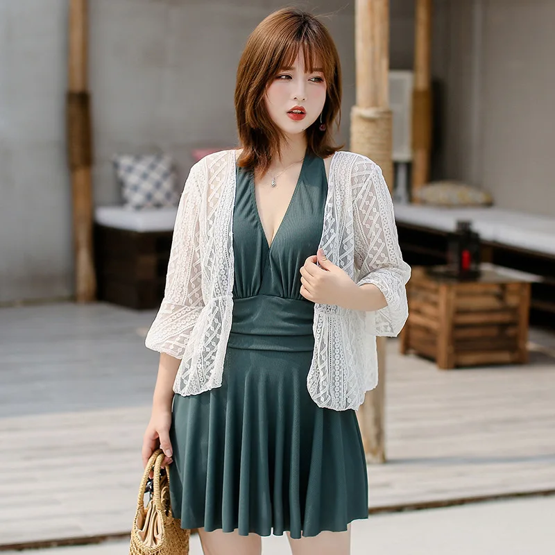 Новинка, женский купальник, большой размер, толстый мм, Цельный купальник, сексуальный, v-образный вырез, собранный купальник, талия, тонкий купальник