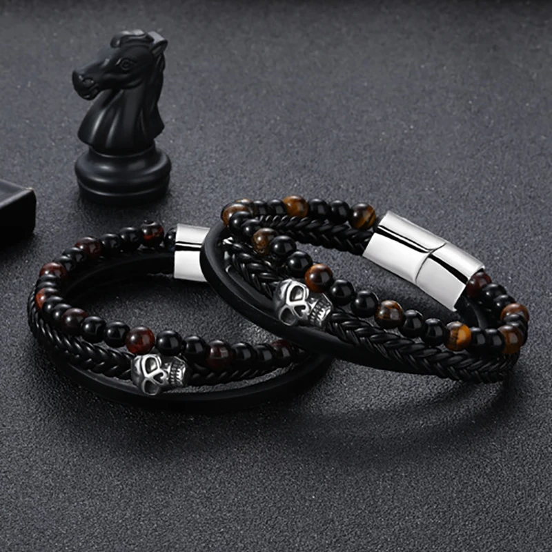 Men Gothic Skull Stainless Steel Bracelet Punk Rock