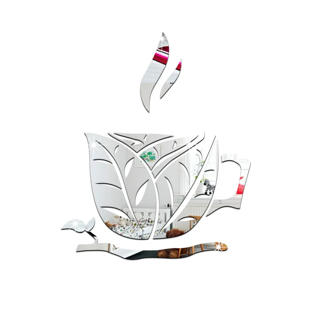 Фотообои Funlife с зеркальными стеклами и листьями на стену изображением чашечки