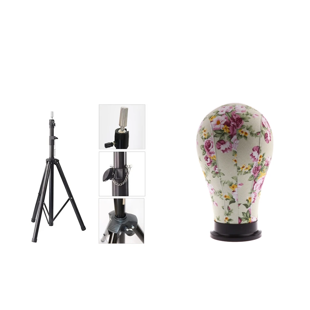 Wig Canvas Block Mannequin Head + Tripod Training Stand Non-Slip Practice