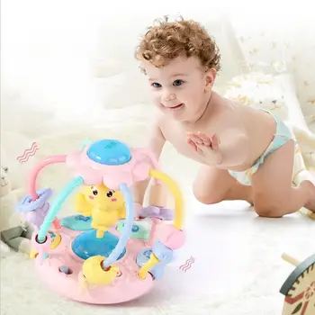 

Cute Cartoon Chick Baby Beads Grasping Ball Music Light Teether Rattles Toy