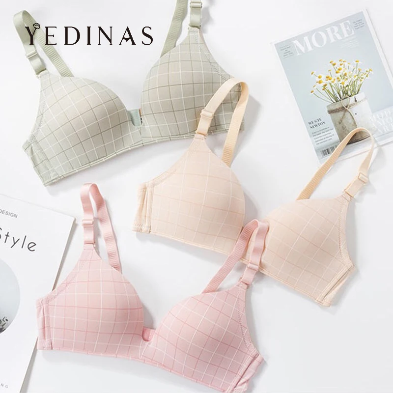 Yedinas повседневный Клетчатый Бюстгальтер для женщин пуш-ап удобный бесшовный