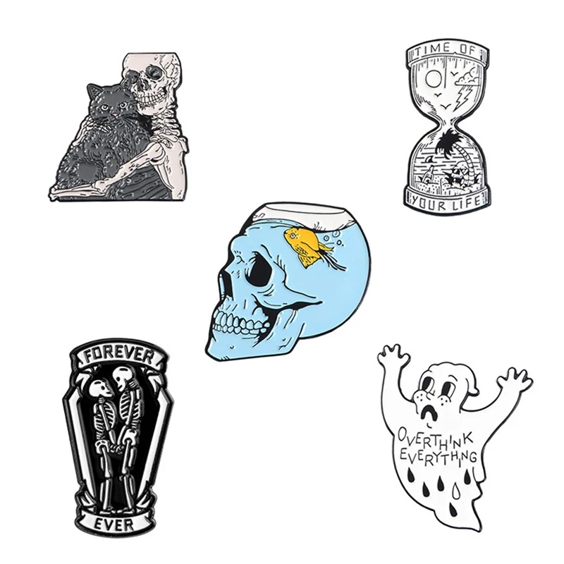 あなたの人生砂時計エナメルピンゴーストスケルトン魚タンクスカル