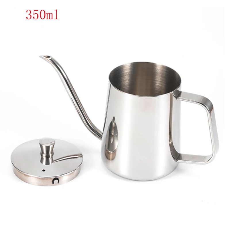 350ml silver 350 мл/600 мл чайник для кофе и чая из 304 нержавеющей стали длинный узкий чайник с гусиным носиком ручной капельный чайник залейте кофейник с крышкой - Цвет: 350ml silver