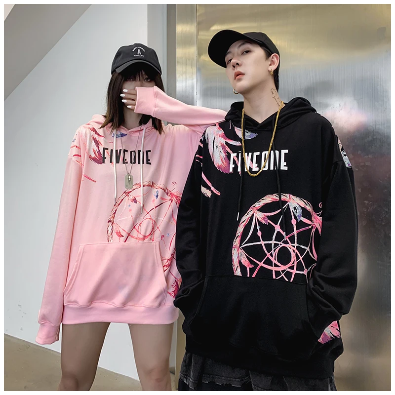 Dropshipping High Quality Printing Fashion Male Female Retro Autumn Hooded Sweatshirt Hip Hop Loose Youth Couple Hoodies