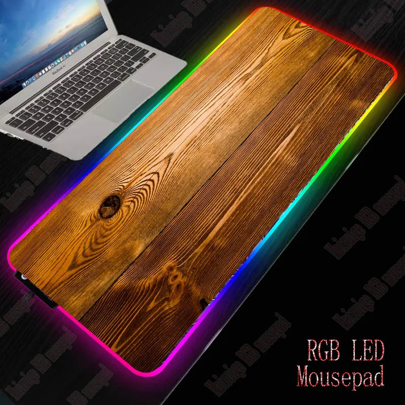 XGZ Wood Texture Large LED Light RGB Waterproof Gaming Mouse Pad USB Wired Gamer Mousepad XXL Mice Mat 7 Colors for Computer PC