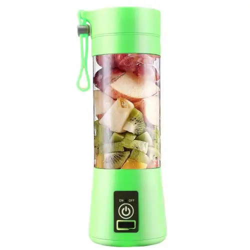 Портативный Блендер с 4 лезвиями, Электрический блендер, заряжаемый от USB, 500 мл, соковыжималка для фруктов, смузи, чашка, бутылка и крышка - Цвет: Зеленый
