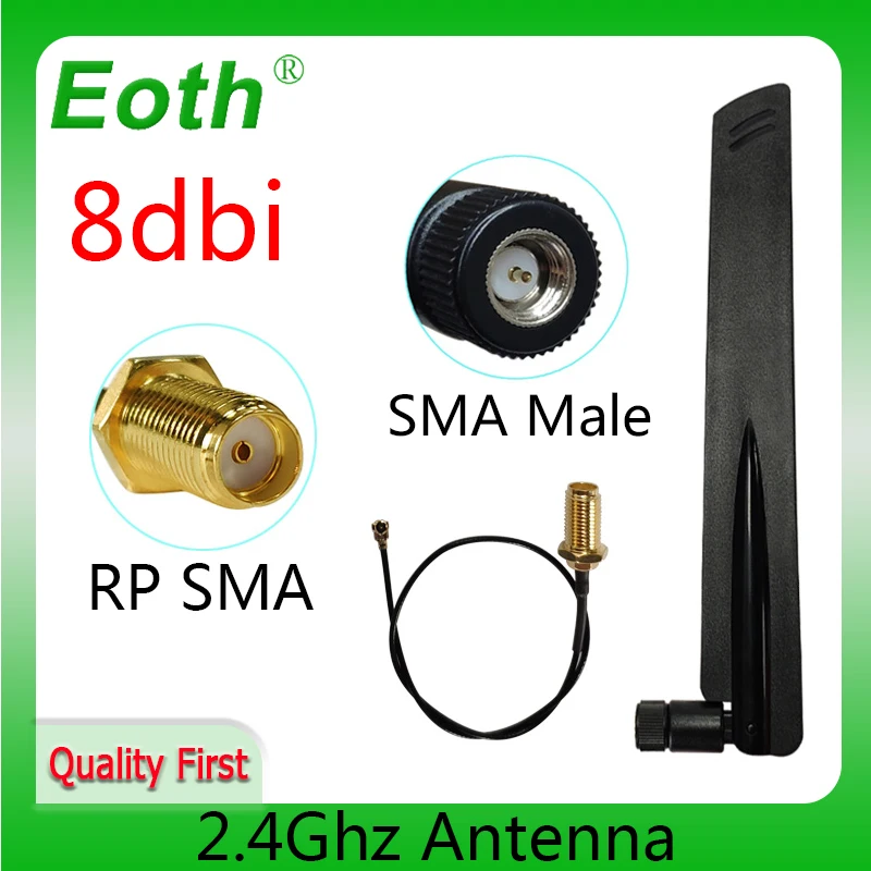 EOTH 2.4g antenna 8dbi sma male wlan wifi 2.4ghz antene IPX ipex 1 SMA female pigtail Extension Cable iot module antena