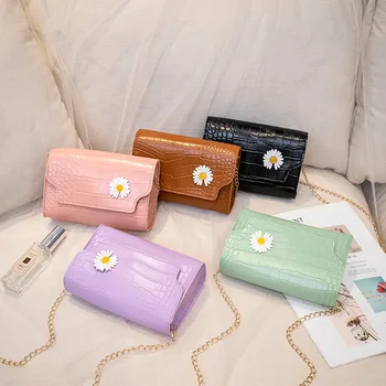 

New style Women's Messenger Handbag New Small Chrysanthemum Chain Crocodile Square Sling Fashion Casual Hipster Phone Bag