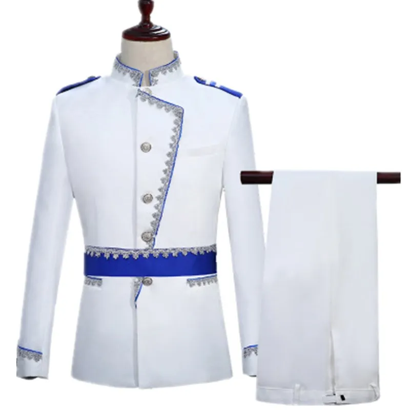 Мужской свадебный костюм-Блейзер белый формальный костюм темно-синего цвета в