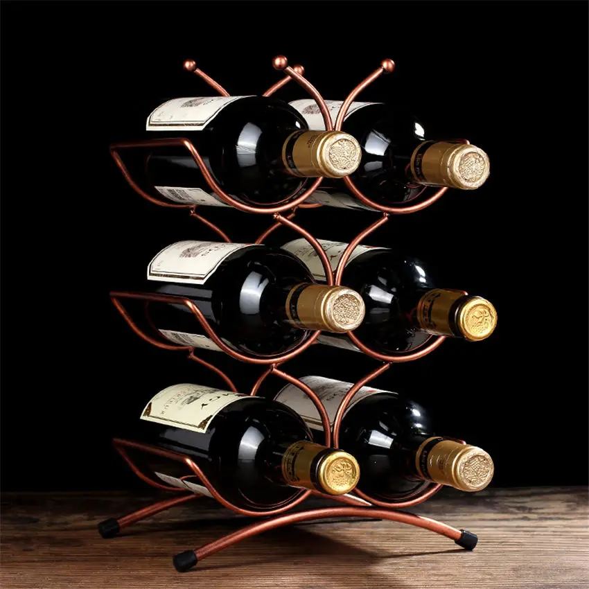 2-Pack Red Bronze Metal Wine Bottle Holder - Countertop Tabletop Wine Rack, Modern Storage - View #2