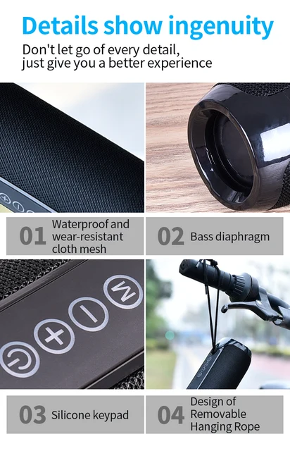 TG117 Bluetooth Speaker Portable Wireless Speaker Sound System 3D Stereo Music Surround Soundbar TF AUX USB