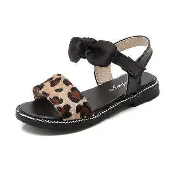 

New Fashion Leopard Print Children Sandals Girls Summer Shoes Bowknot Flat Sandals Kids Girls School Shoes