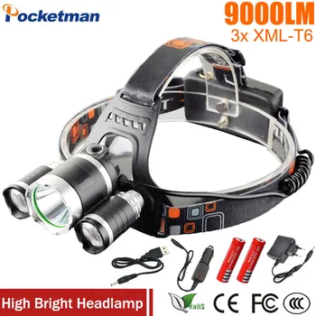 

led Headlight Powerfull 3 T6 headlamp 3x XM-L T6 LED Head Lamp Flashlight head torch Headlamp for camping/hunting/fishing z50