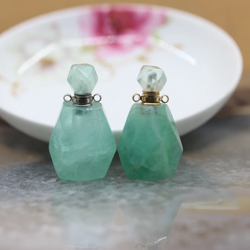 

Cut Green Fluorite Essential Oil Diffuser Vial Pendants,Faceted Gems Stone Perfume Bottle Necklace Charms Girl Gifts Jewelry