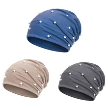 Женская шапка с жемчугом, теплая шапка, женские зимние аксессуары, мягкие модные хлопковые шапки,, Прямая поставка