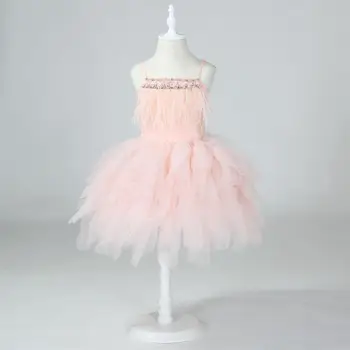 

Party Dress for Girl Feather Sleeveless Beading Evening Dress Elelgant Children Bithday Tutu Dress Baby Girl Kids Vestidos 2019