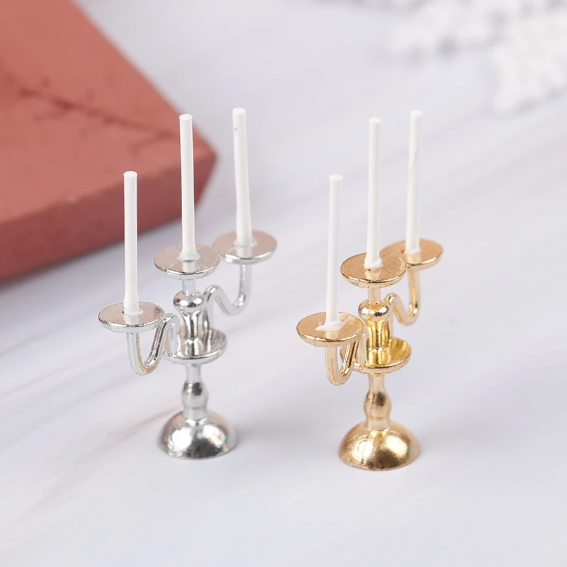 

1:12 Scale 1pc 3-arm Miniature Candlesticks Candelabra Dollhouse White Candles Furniture Toy Pretend Play Doll House Accessories