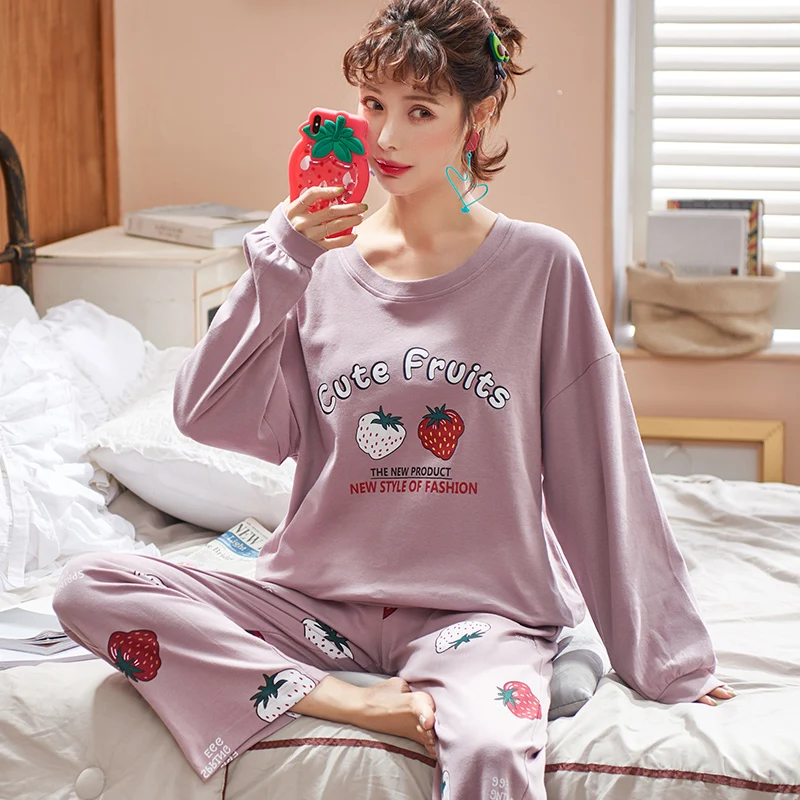 Большой размер, M-XXL, женские пижамные комплекты, мягкая Ночная одежда, весна-осень, пижама с длинным рукавом, с принтом, женская пижама - Color: 78026
