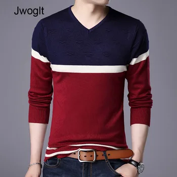 

Spring Autumn Korean Style Casual Pullover Knitted Patchwork Pull Slim Fit Men Sweaters Jersey Hombre