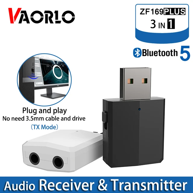 Bluetooth 5.0 Transmitter and Receiver, 3-in-1 Wireless Bluetooth  Adapter,Bluetooth Audio Adapter with 3.5mm AUX Stereo Output for TV,PC,car