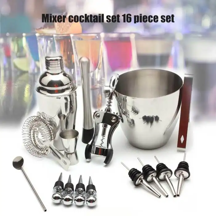 16pcs Cocktail Mixer Ices Clip Bucket Bottle Opener Muddler Bar Tools SLC88