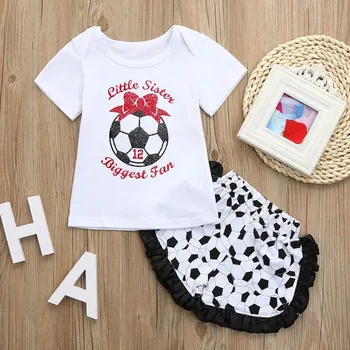 

Summer Baby Girl Cute Fashion Football Printing Short Sleeve Top And Casual Pants Kit Kid Two-piece Outfit Set