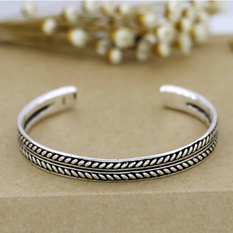 Bangle Bracelet Laurel Leaf Bracelet Woozu Silver Color Vintage Leaves Pattern Open Bracelet Bangle For Women Men