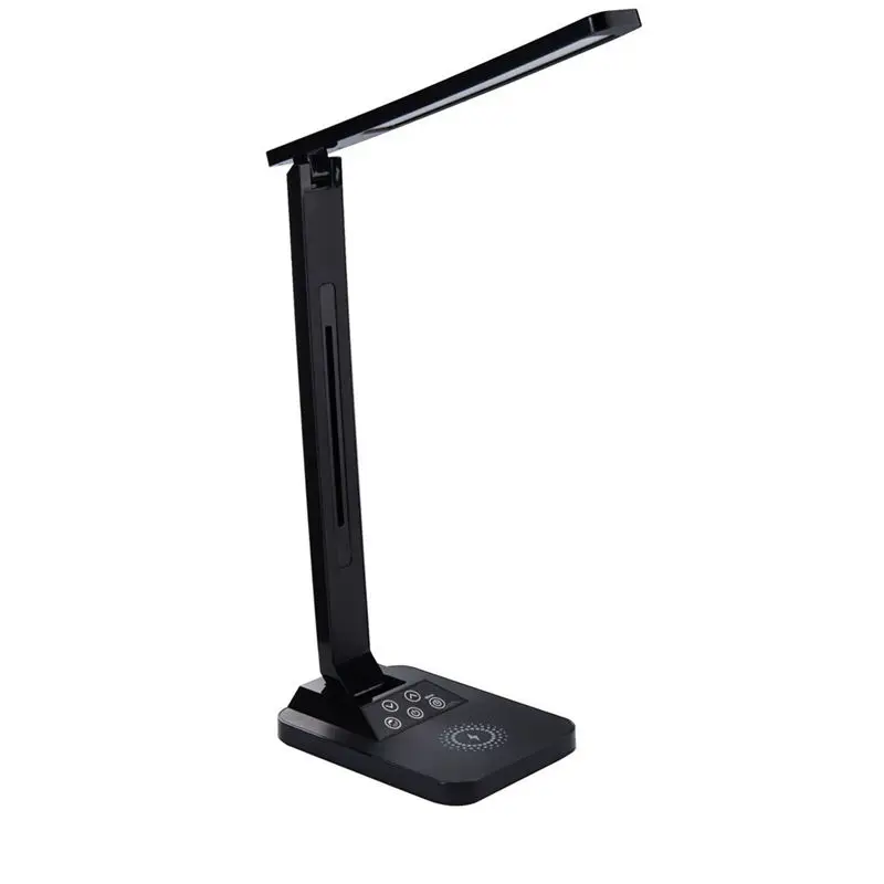 

7W Desk Lamp With 10W Wireless Charger & Usb Charger 7 Brightness 5 Color Adjustable Table Lamp For Office Bedroom Or Dorm Black