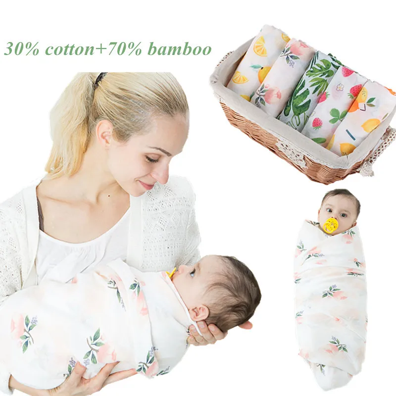 

High quality baby Swaddle Wraps 70% bamboo+ 30% cotton muslin Blankets Newborn Soft Multi-use crib Stroller quilt milestone