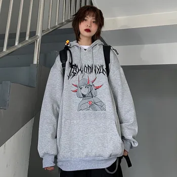 

Focal20 Streetwear Dark Devil Girl Letter Women Hooded Fleece Sweatshirts Pocket Loose Female Hoodies Pullovers Autumn Lady Tops