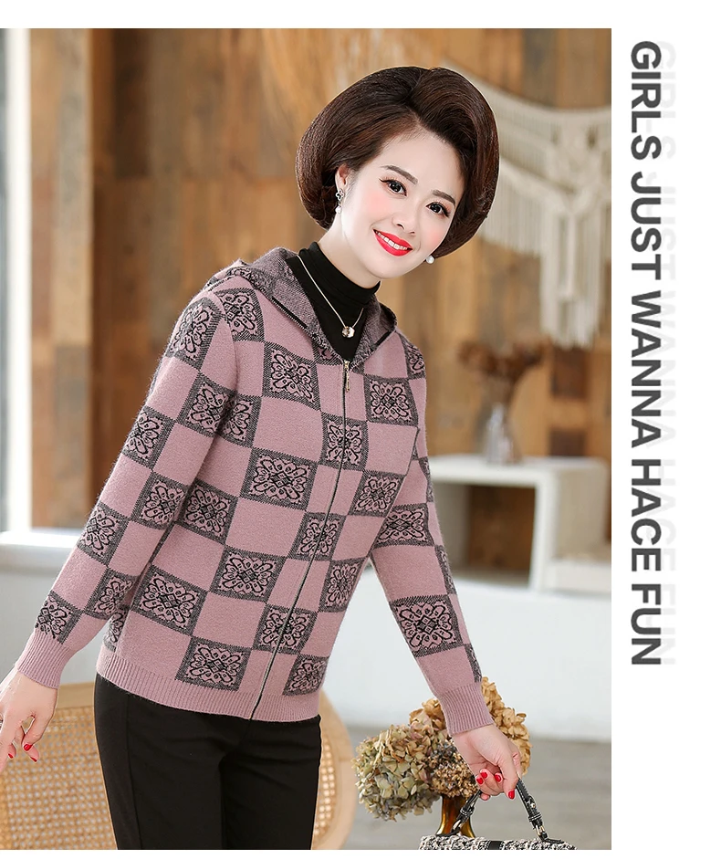 ASLTW Lattice Cardigan Coat New Autumn Winter Zipper Cardigan Women With Hooded Plus Size Outwear Knitted Sweater Women