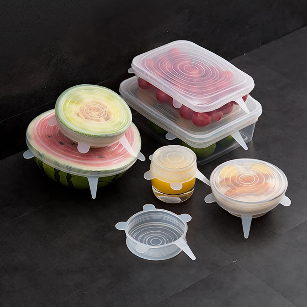 

6pcs Kitchen Universal Accessories Silicone Reusable Food Wrap Bowl Pot Cover Silicone Stretch Lids Cooking Cookware Tools