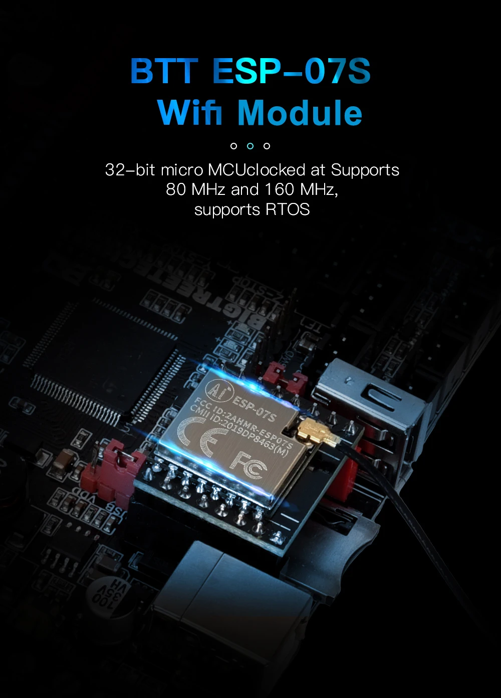 BIGTREETECH ESP-07S WIFI Module ESP8266 WIFI Wireless Sensor VS ESP-12S ESP-01S To BTT SKR 2 Octopus Ender 3 V2 3D Printer Parts