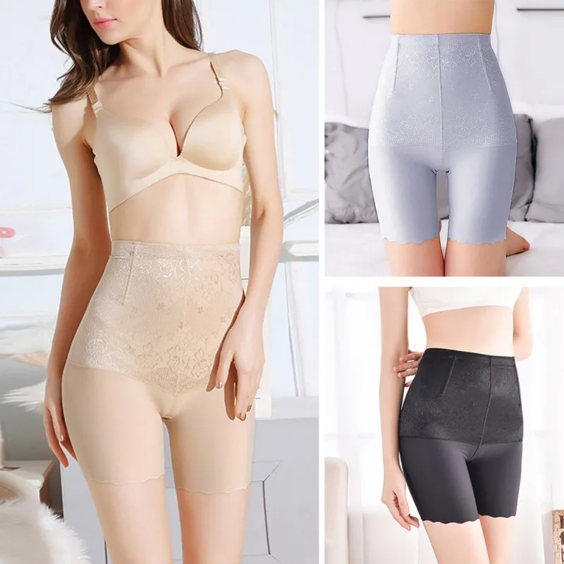 

Women Ice Silk Seamless High-waist Abdomen Pants Body Shaping Pants Flat-leg Anti-failure Leggings Multi-size Safety Pants