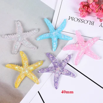 

10Pcs/lot Glitter Starfish Flatback Resin Cabochon Flat back Cabochons Embellishments Fit Phone Deco Parts DIY Scrapbooking 40mm